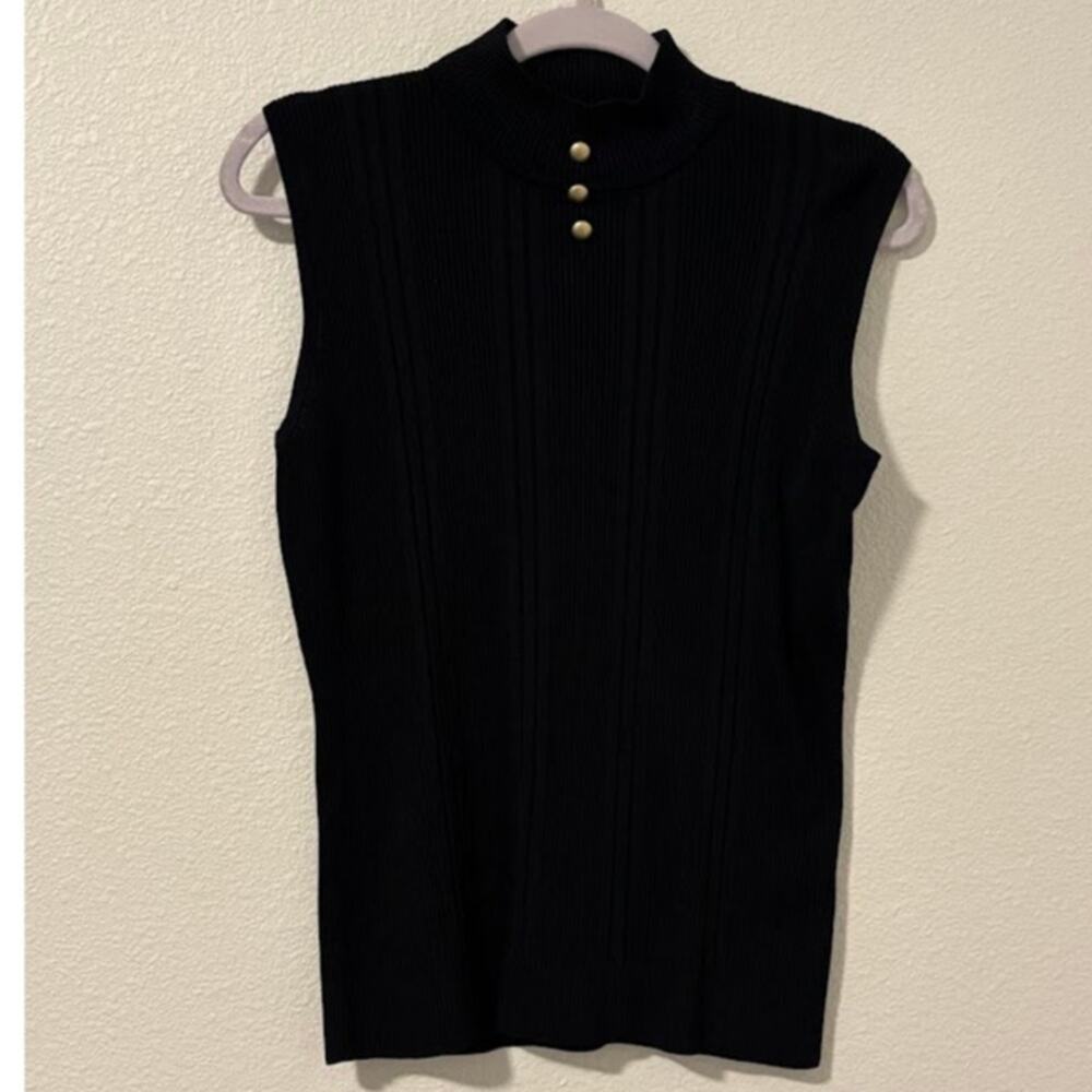 Dress Barn Black Ribbed Turtle Neck Sleeveless Womens XL